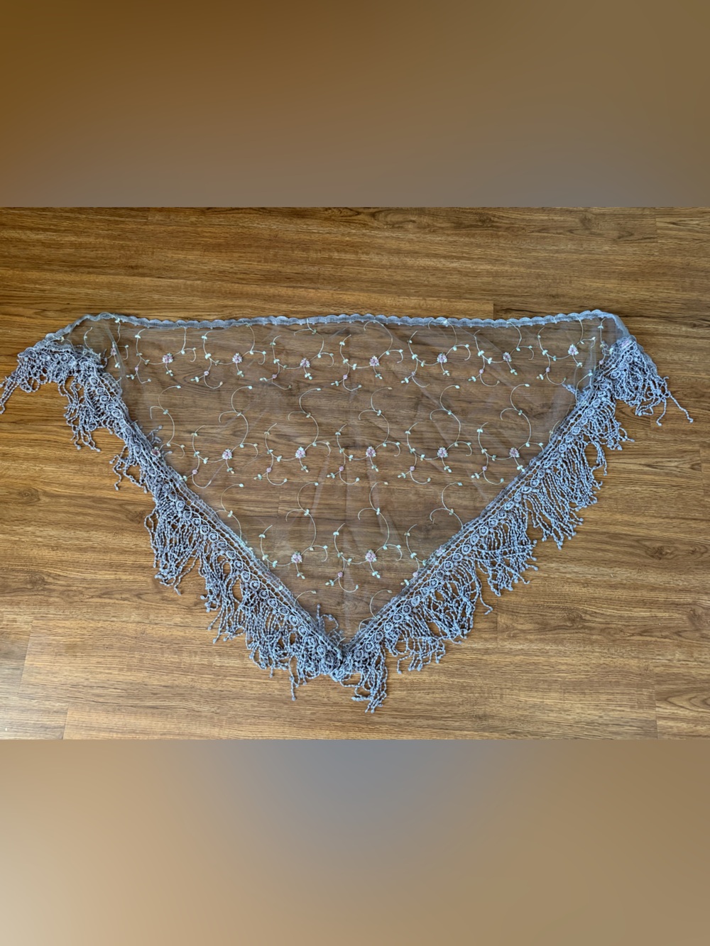 Delicate Lace-Trim Shawl in Light Blue